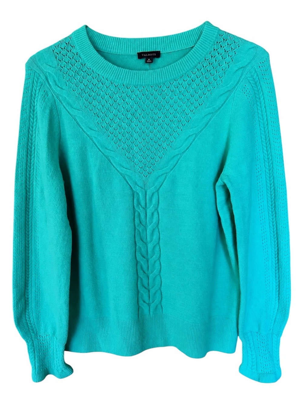Talbots | Teal Cable-Knit Crewneck Sweater